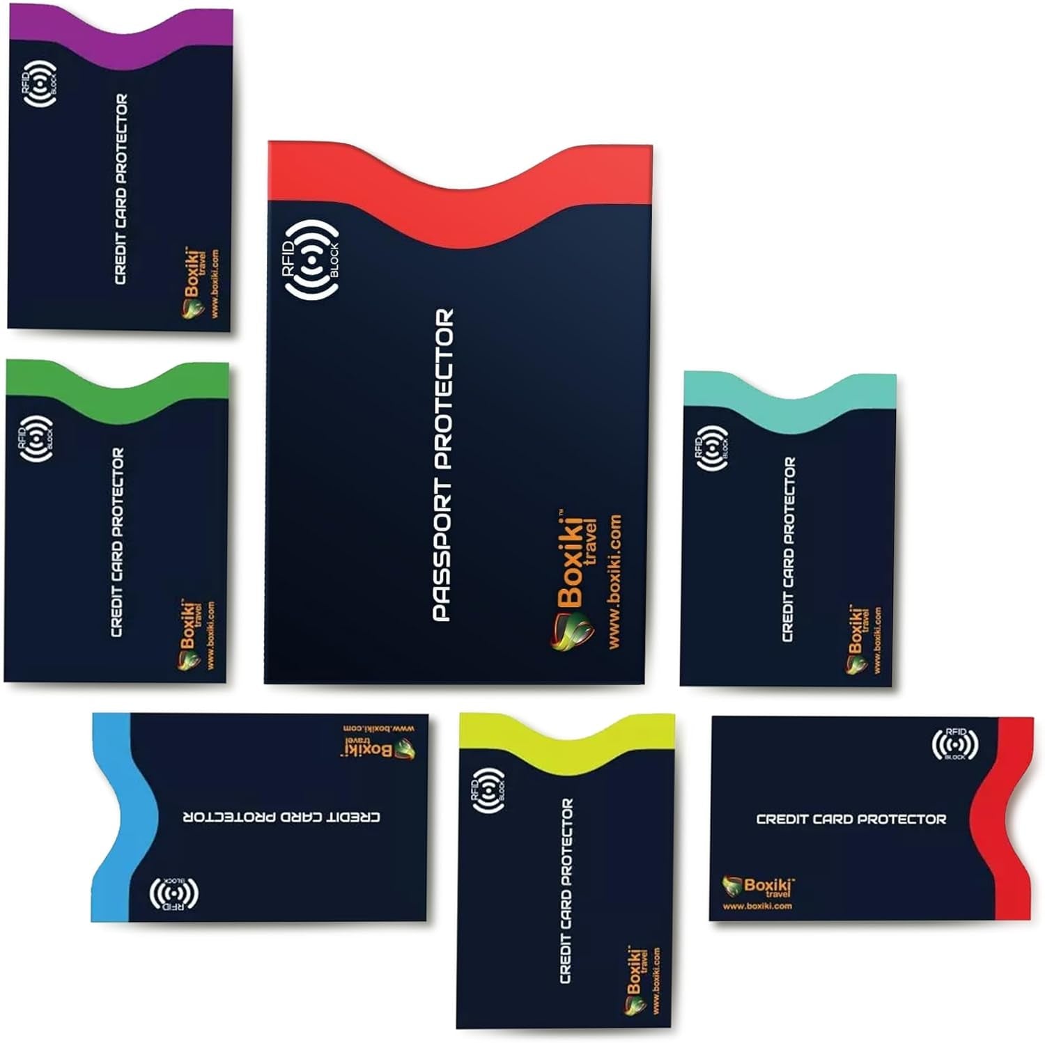 7-Piece RFID Passport Holder & Card Sleeves – Block Electronic Theft for Credit Cards, Ids, and Passports – Perfect for Men & Women (Navy Blue)