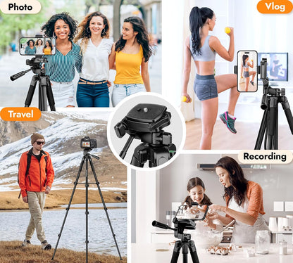 Phone Tripod Stand - 67" Aluminum Extendable Tripod with Remote, Portable Tripods for Iphone Photos Selfie & Video, Compatible with Iphone DSLR Camera Projector
