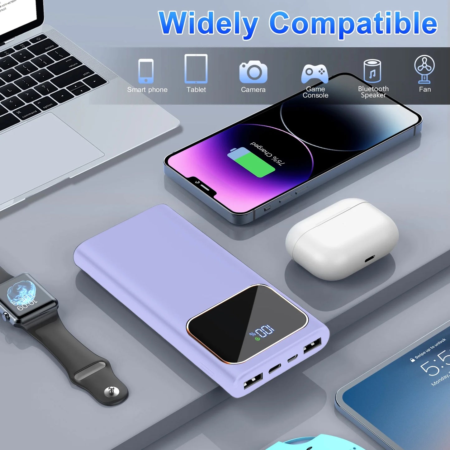 Portable Charger, 20000Mah Power Bank, 22.5W Fast Charging Battery Pack with Usb-C/Usb-A Output, Digital Display Portable Phone Charger for Iphone 17/16/15/14/13 Pro Samsung Google LG Ipad Airpods