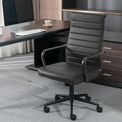 Okeysen Black Office Chair, Ergonomic Leather Modern Office Chair, Executive Ribbed Height Adjustable Swivel Rolling Chair for Home Office.