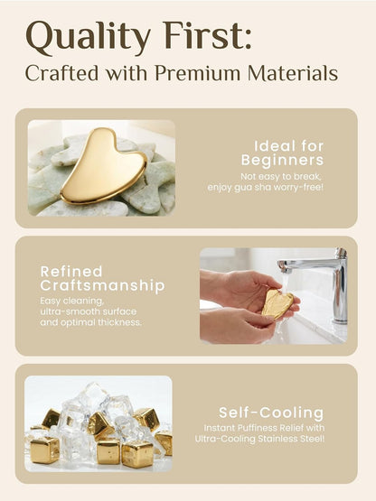 Gua Sha Facial Tools, Stainless Steel Guasha Tool for Acupuncture, Manual Massage Tool for Jawline Sculpting and Puffiness Reducing, Gua Sha Facial Massage Tool, Skin-Care Gift (Golden)