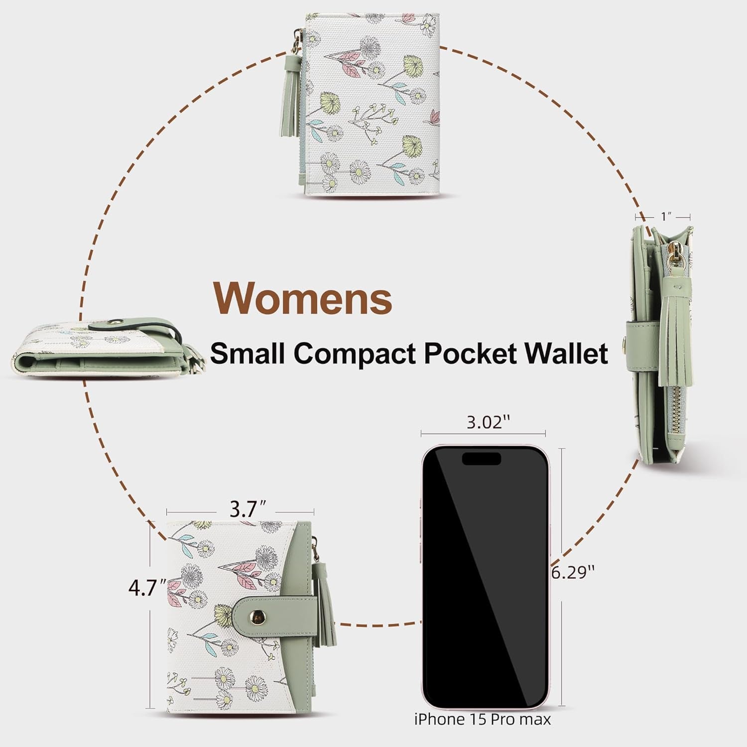 Small Wallet for Women RFID Blocking Tassle Bifold Slim Thin Leather Wallet Credit Card Holder Wallet Ladies Mini Wallet with Widened Zipper Pocket