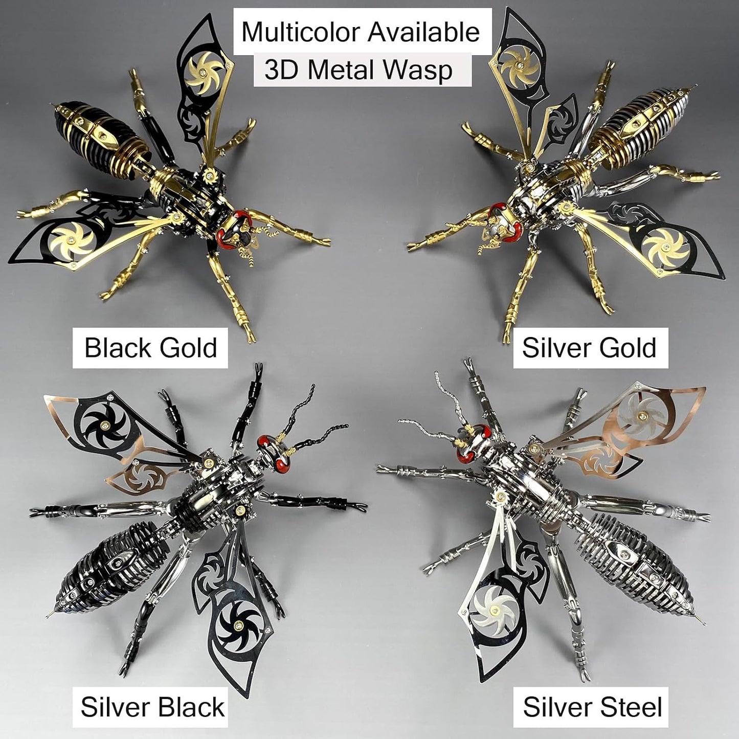3D Metal Wasp Puzzles for Adults, Model Kits Mechanical Building Blocks, Difficult DIY for Assembly Gifts for Men Gold