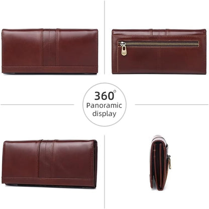 RFID Blocking Wallets for Women Leather Long Ladies Wallet Bifold Womens Wallet with Coin Pocket ID Window,Coffee