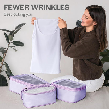 Compression Packing Cubes for Travel - Luggage Organizer Bags - Double Zipper Packing Cubes for Suitcases (4-Pack, Purple)