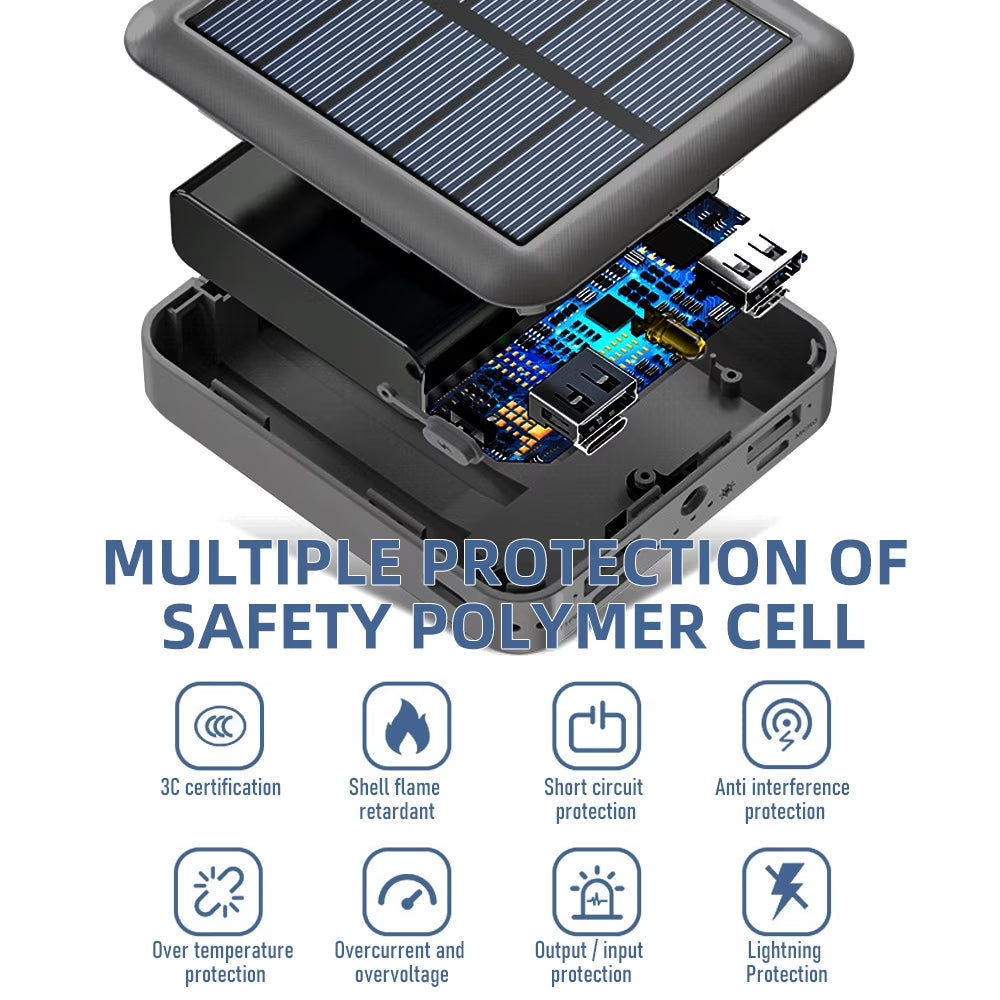 20000Mah Solar Power Bank Waterproof Emergency Solar Charger 4 USB Ports External Charger Power Bank for Cell Phone by ,Black