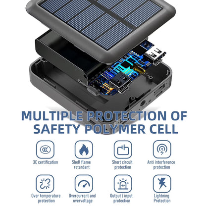 20000Mah Solar Power Bank Waterproof Emergency Solar Charger 4 USB Ports External Charger Power Bank for Cell Phone by ,Black
