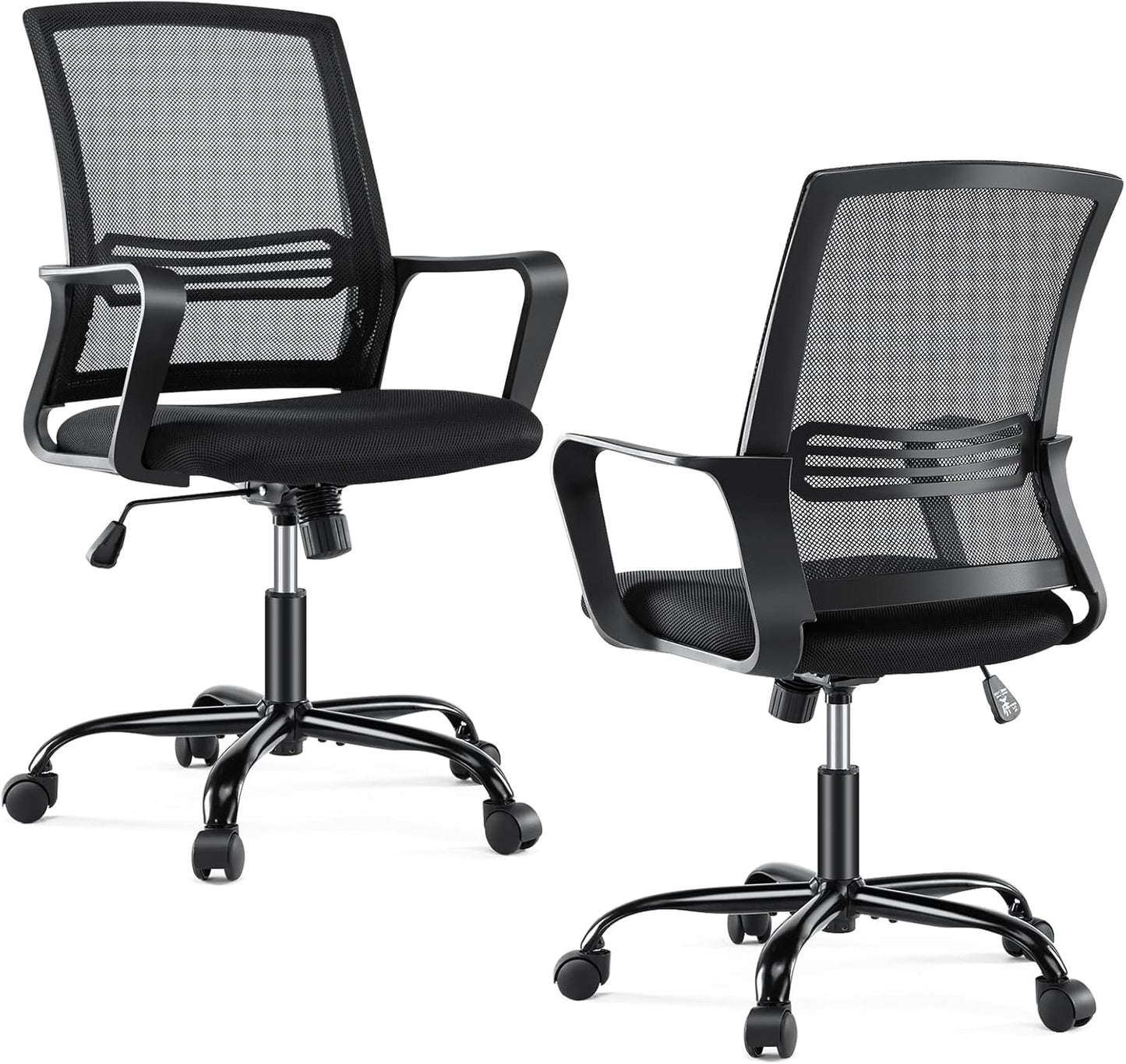 Office Chair - Ergonomic Office Chair Mid Back Office Desk Chair with Wheels Computer Chair with Lumbar Support Home Office Chair with Armrests for Adults, Black