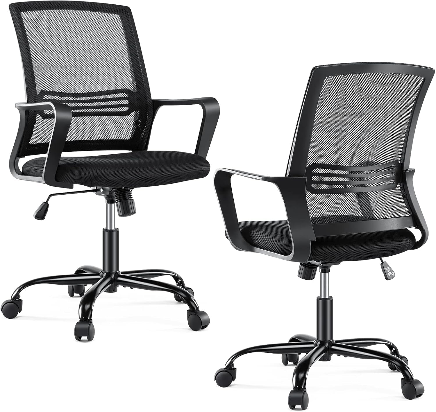 Office Chair - Ergonomic Office Chair Mid Back Office Desk Chair with Wheels Computer Chair with Lumbar Support Home Office Chair with Armrests for Adults, Black