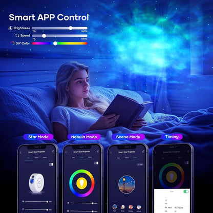 Galaxy Projector, Star Projector for Bedroom Full Ceiling Projected, Smart Control,Timer, Silent LED Night Light for Kids Adults Game Room Party Home Decor (Green Stars)