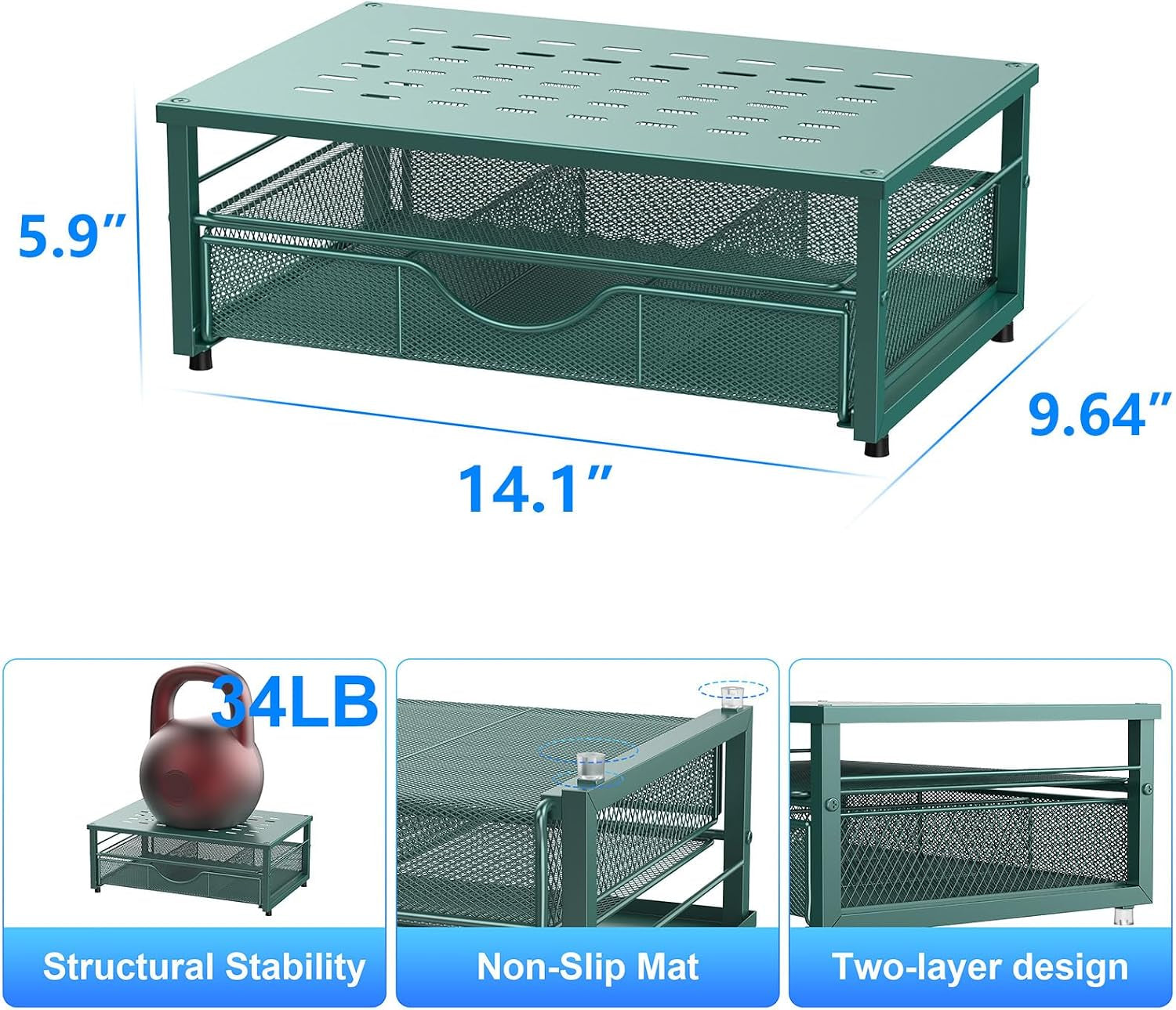Computer Monitor Stand Riser, Office Organizer with Drawer, Office Organizers Storage for Classroom Office Supplies (Dark Green)