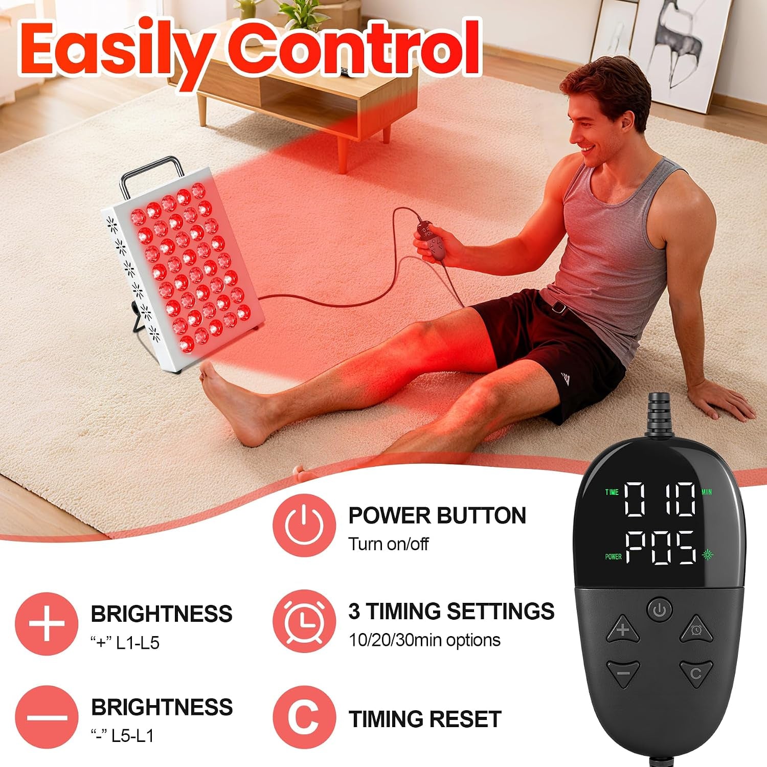 Red Light Therapy for Face and Body, 660Nm & 850Nm near Infrared Red Light Therapy Panel with Adjustable Stand, Portable Dual Chip LED Red Light Therapy Lamp with Timer & 5 Brightness Levels