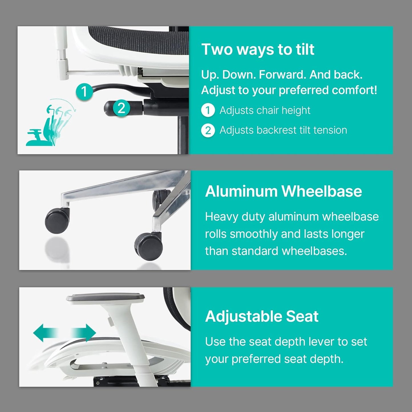 Alpha - Ergonomic Dual-Backrest Office Chair, Best for Lower Back Pain, Mesh, White/Blue