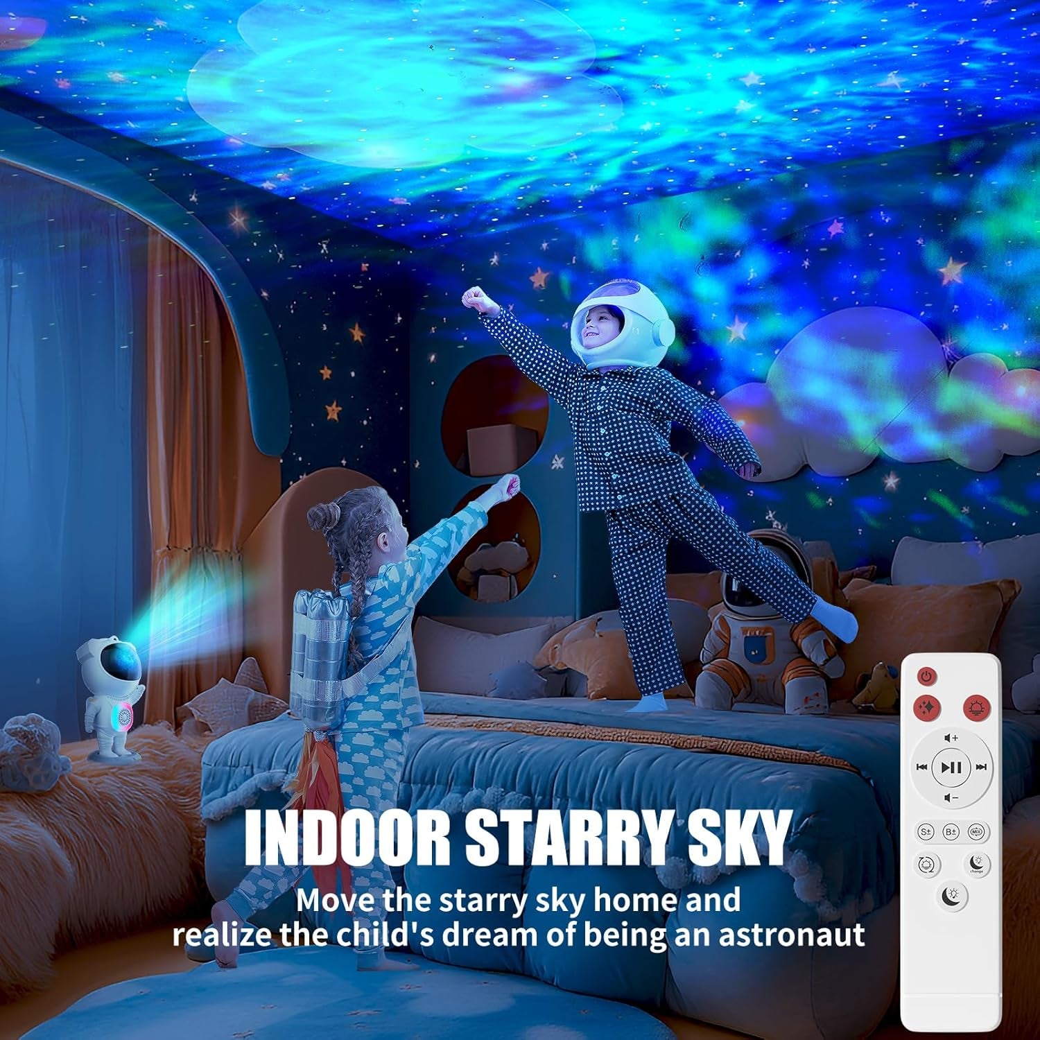Astronaut Galaxy Projector,Space Projector,With Bluetooth Speaker and Remote Control,360° Adjustable Angle,Spaceman Star Kids Night Light, for Bedroom Ceiling Adult Birthday Valentine'S Day (White)