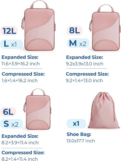 Compression Packing Cubes - 6 Set Travel Packing Cubes for Suitcases, Compression Suitcase Organizers with Shoe Bag