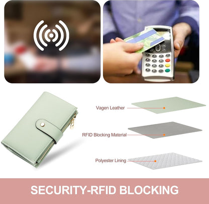 Wallets for Women RFID Blocking Leather Trifold Clutch Wallet Credit Card Holder Ladies Travel Wallet Purse with Pen Holder