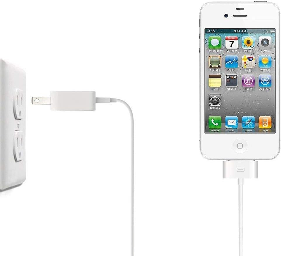 Certified 6 Feet 30 Pin USB Charging Cable with 5W USB Power Adapter for Iphone 4/4S, Iphone 3G/3GS, Ipad 1/2/3, Ipod Touch 1/2/3/4 (2 Pack)