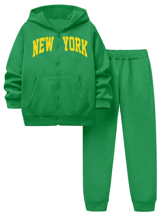 KANGKANG Boys Clothes Size 13-14 Teen Girls Clothes 12-14 Unisex Kids Fall Winter Outfits Green Letter Graphic Hoodie Sweatshirt + Jogging Sweatpants Boys Tracksuit 2 Piece Boys Clothing Sets