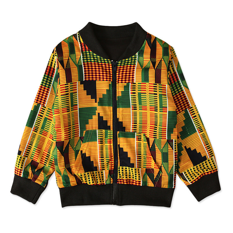 Bohemian Print Zipper Coat for Kids' Clothing