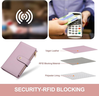 Womens Wallet RFID Blocking Leather Trifold Clutch Wallet Credit Card Holder Ladies Travel Wallet Purse with Pen Holder