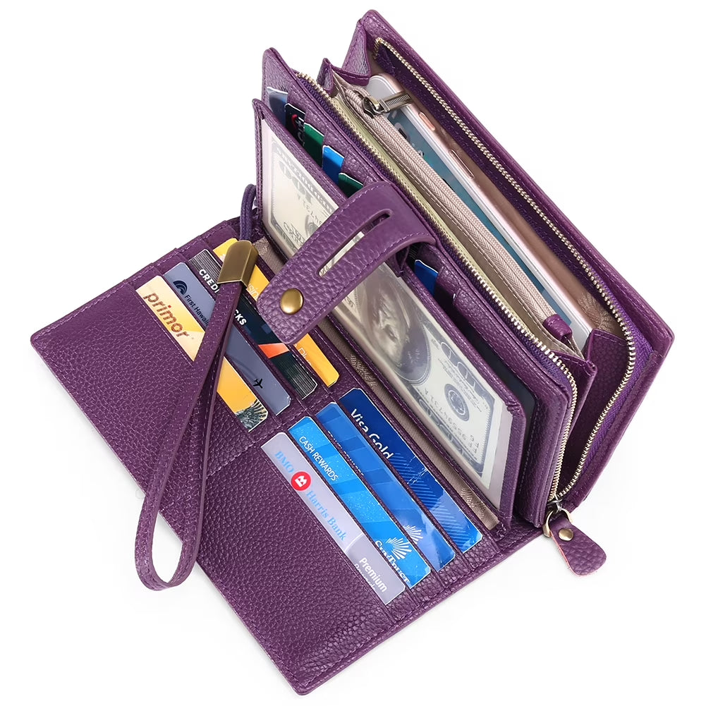 Women Wristlet Wallets Large Capacity RFID Blocking Leather Wallets Credit Cards Organizer with Checkbook Holder