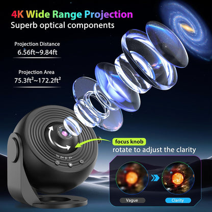 Galaxy Projector for Bedroom, HD Image Star Projector Galaxy Light Adjustable Knob, 13 Film Discs Planetarium Projector for Kids, 360° Rotating 1/2H Timer Simple 3-Button Control Deep Black