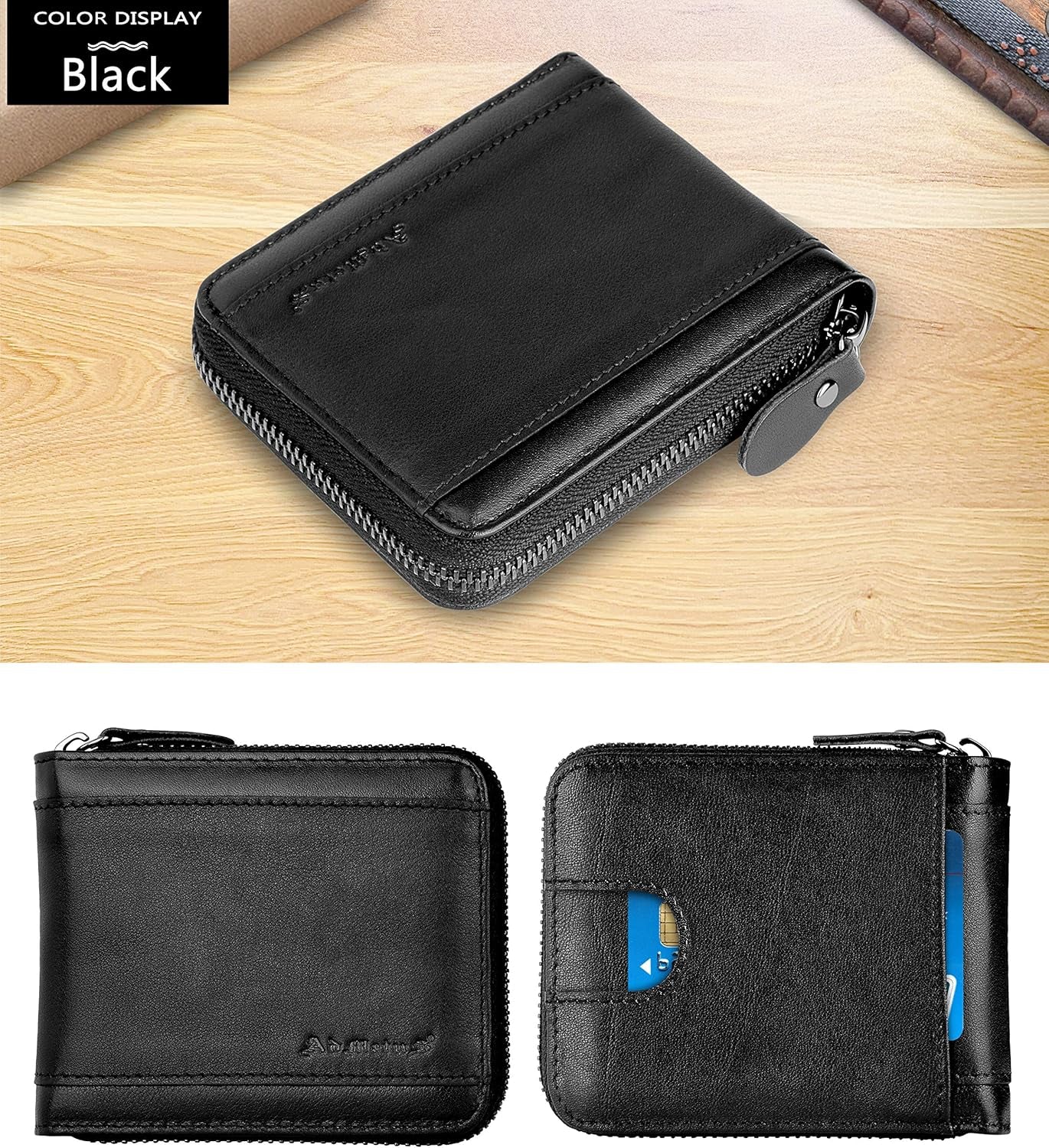 Mens RFID Blocking Wallets Zipper Leather Wallet for Men Bifold RFID Card Holder