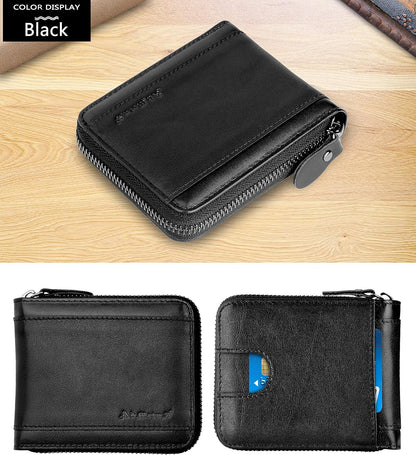 Mens RFID Blocking Wallets Zipper Leather Wallet for Men Bifold RFID Card Holder