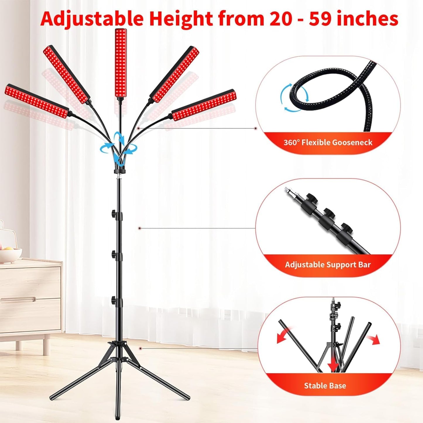 Red Light Therapy for Face and Body, Red Infrared Light Therapy Lamp with Stand Led 660Nm Red Light-Therapy& 850Nm Infrared Light Device for Body Gift for Her