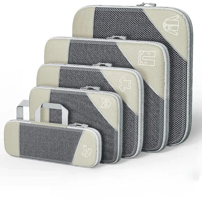 5PCS Compression Packing Cubes, Mesh Travel Packing Cubes for Suitcases, Lightweight Organizers Bag Set for Travel Essentials