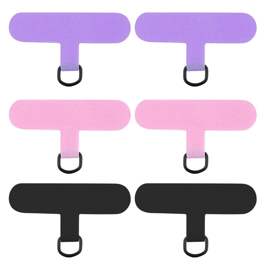 6 Pack Phone Lanyard Patch Pad Phone Tether Tab Cell Phone Lanyard Patches Phone Patch for Strap Universal Phone Tether Tabs Safety Phone Lanyard Replacement Part without Adhesive (Purple Pink Black)