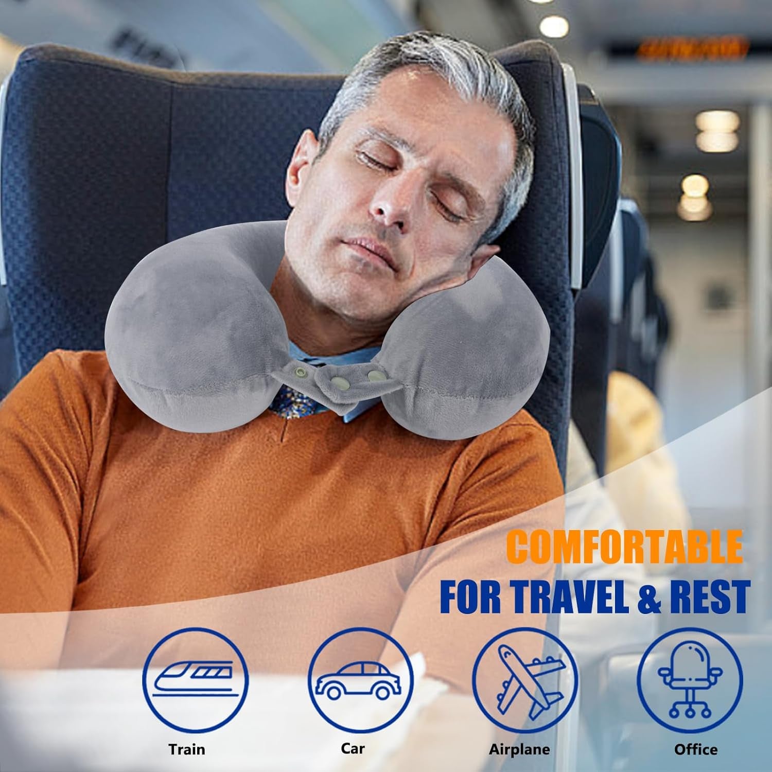 Travel Pillows for Sleeping Airplane 100% Pure Memory Foam Neck Pillow for Airplanes Washable Cover(Grey)