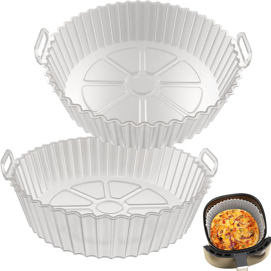 Air Fryer Silicone Liners 2 Pack,  8 Inch Transparent Reusable Air Fryer Basket Liners for 3-5 QT Basket, Non-Stick Airfryer Silicone Pot Oven Liner for Ninja Air Fryer, Microwave Accessories