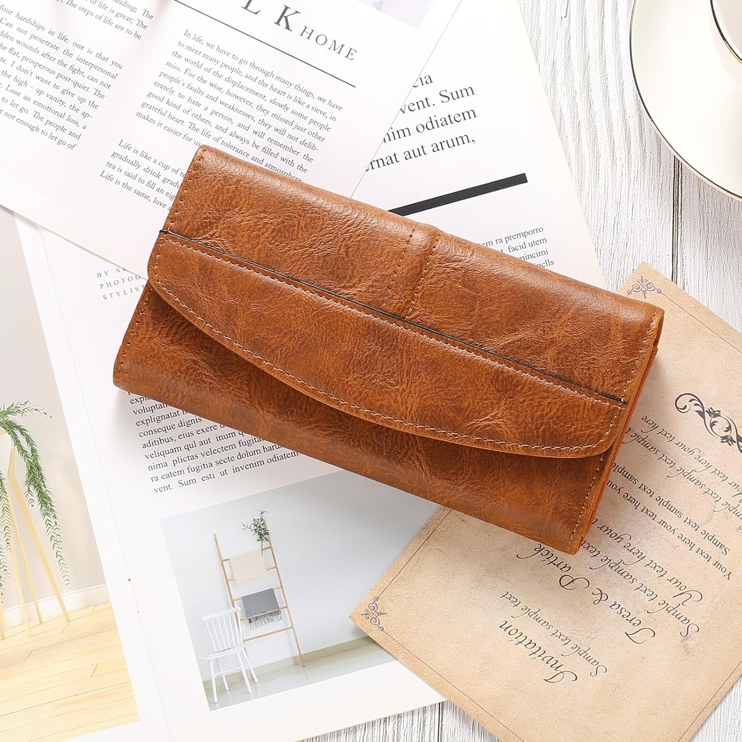 Womens Wallet Large Capacity Leather RFID Blocking Wallets for Women Clutch Credit Card Holder with Zipper Pocket