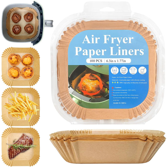 WEBROIL 100 Packs Square Air Fryer Liners Disposable for Ninja Air Fryer Non-stick Parchment Paper for 2-5 QT Air Fryer Liners Accessories Air Fryer Filters Baking Paper for Microwave Oven 6.3 Inch