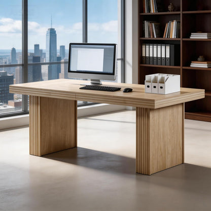 Tribesigns Modern Office Desk, Home Office Table with Wide Fluted Legs, Modern Desk for Home Office, Natural