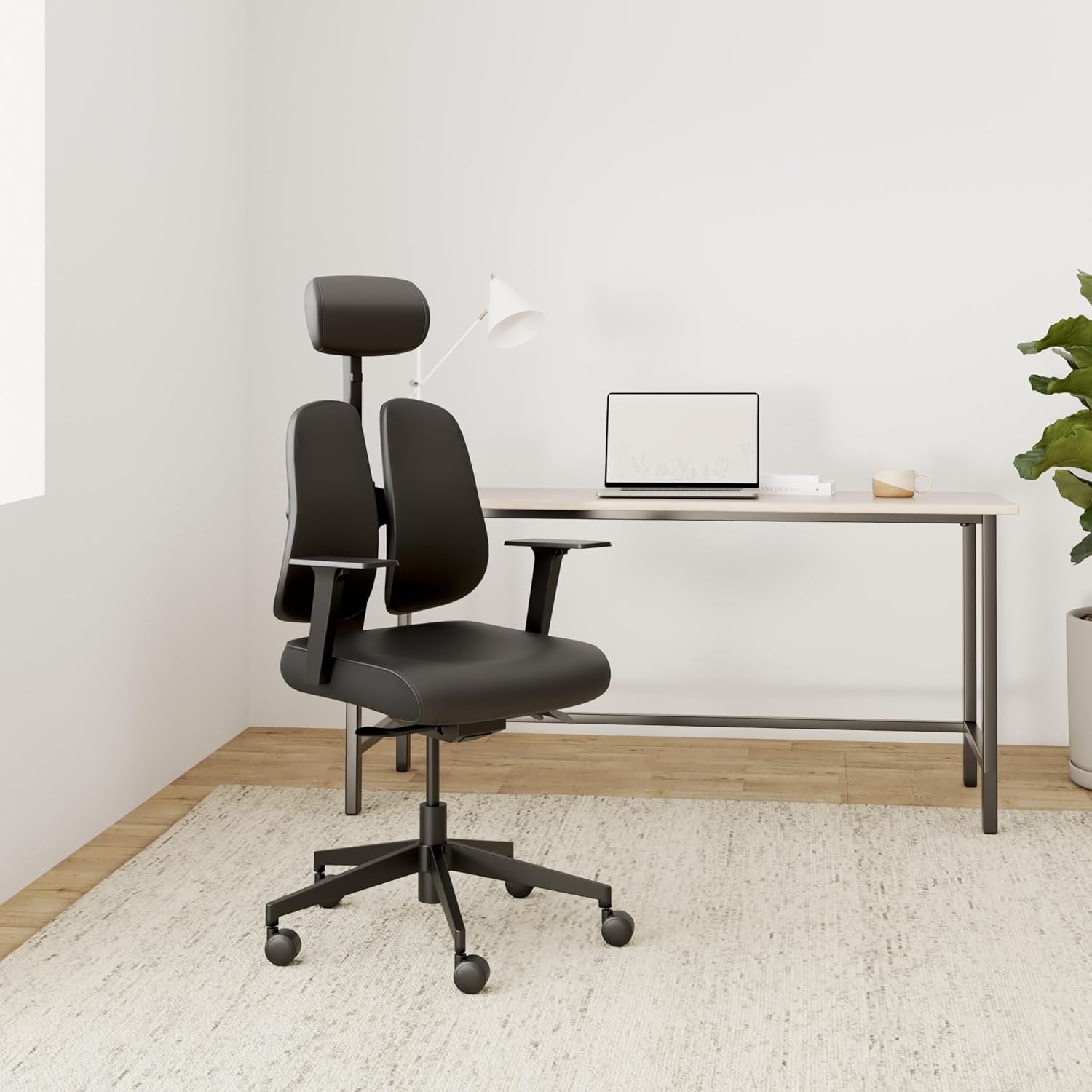 [Premium Dual-Backrests] Ergonomic Office Chair L Reduces Pressure by 50% - Leather Chair, Office Chair for Lumbar Support L Home Desk Chairs L Office Chair Back Support Made in Korea (Black Leather)