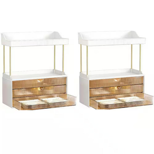 2 Sets 5-Tier Bathroom Vanity Organizer in Brown, Ideal for Cosmetic, Large Skincare, Face Mask, Office Supplies