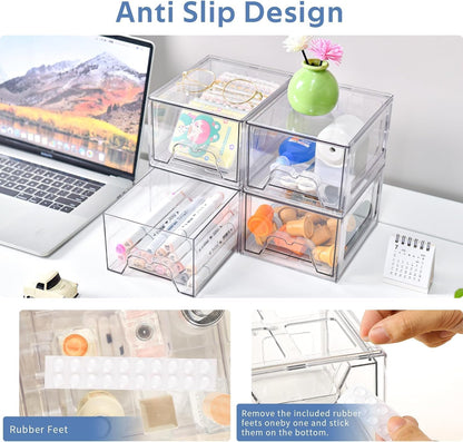 Plastic Drawers Storage, 6 Pack Clear Stackable Storage Drawers, Acrylic Storage Bins with Drawers for Fridge Organizers, Small Plasticdrawers Stackable for Makeup Organizers Cosmetic Display