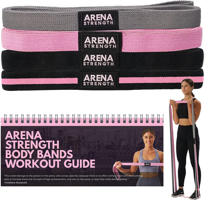 Long Fabric Full Body Resistance Bands Set of 4 and Pull up Assistance Bands | Cloth Resistance Bands Loop with Fabric Exercise Resistance Bands Workout Guide