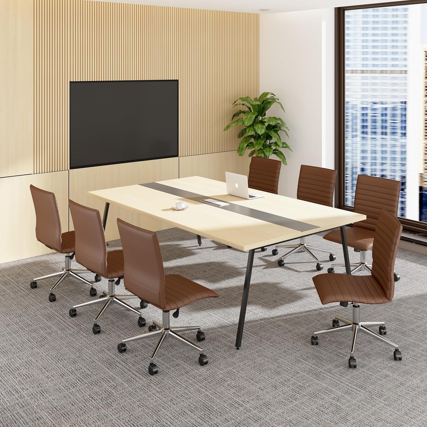 Modern Vinyl Armless Hospitality Office Chair, Brown