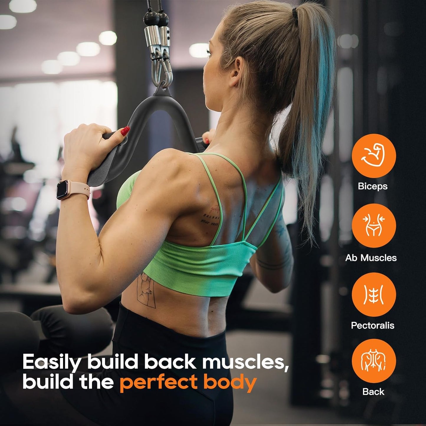 5 Pcs V-Bar Pulley Cable Machine Attachments:Home Gym Fitness Rowing T-Bar Handle Grips LAT Pull down Bar Press Downtraining,Bicep Curl Tricep LAT Pulldown Bar Back Strength Training