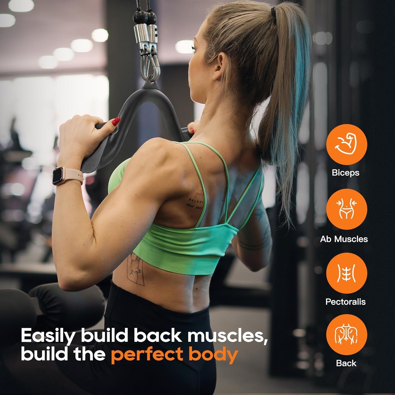 5 Pcs V-Bar Pulley Cable Machine Attachments:Home Gym Fitness Rowing T-Bar Handle Grips LAT Pull down Bar Press Downtraining,Bicep Curl Tricep LAT Pulldown Bar Back Strength Training
