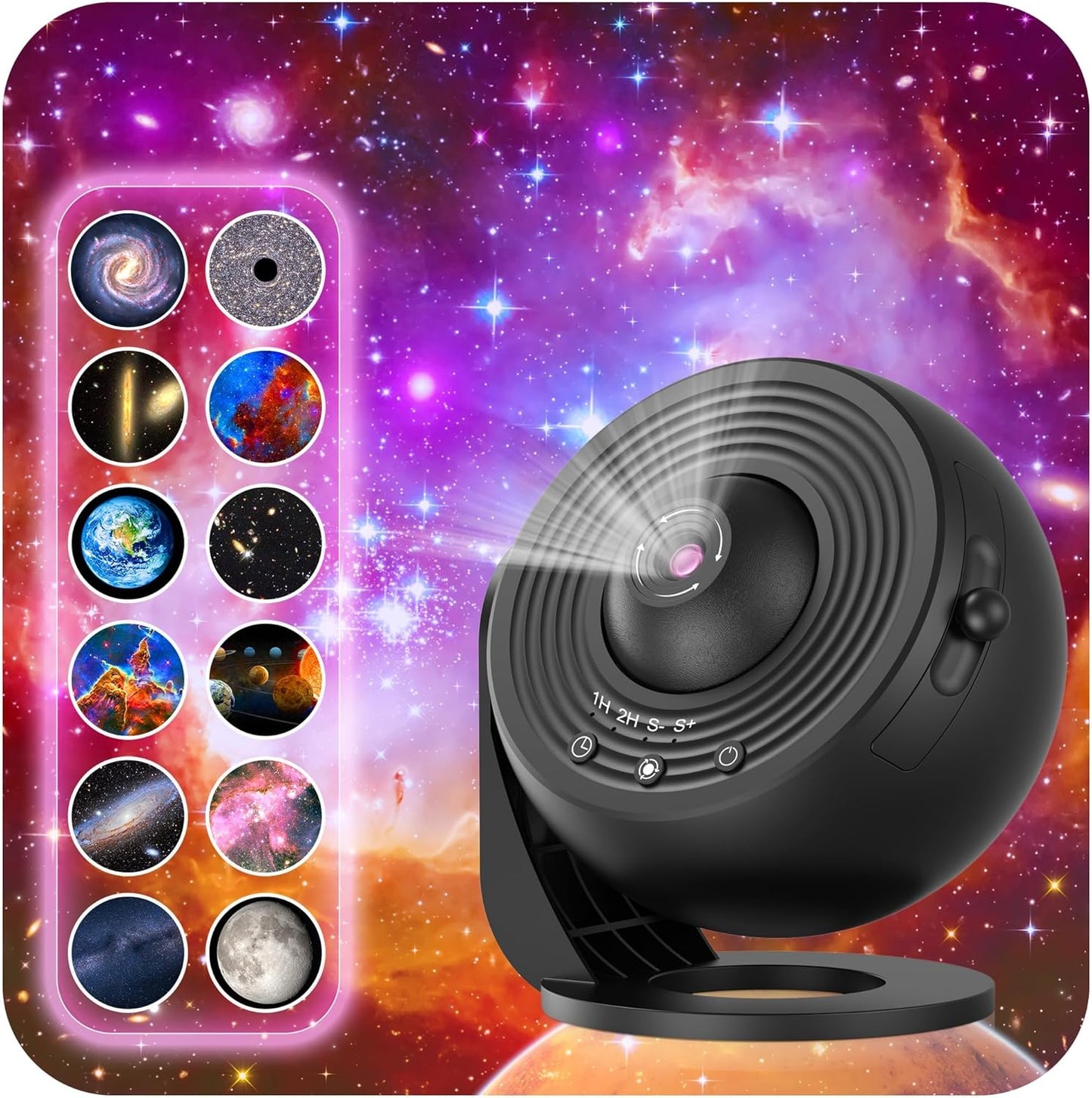 Galaxy Projector for Bedroom, HD Image Star Projector Galaxy Light Adjustable Knob, 13 Film Discs Planetarium Projector for Kids, 360° Rotating 1/2H Timer Simple 3-Button Control Deep Black
