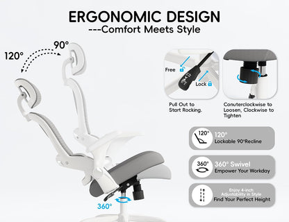 Office Chair - Ergonomic Office Chair with Back Support, Computer Chair - Home Office Desk Chairs, 330Lbs Wide Seat Big and Tall Office Chairs with Headrest, Comfy Desk Chairs (Grey)