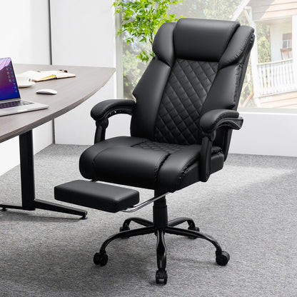 Black Massage Office Chair Foot Rest Heat 7 Points Vibration Ergonomic Executive Office Chair W/ Footrest Reclining Home Office