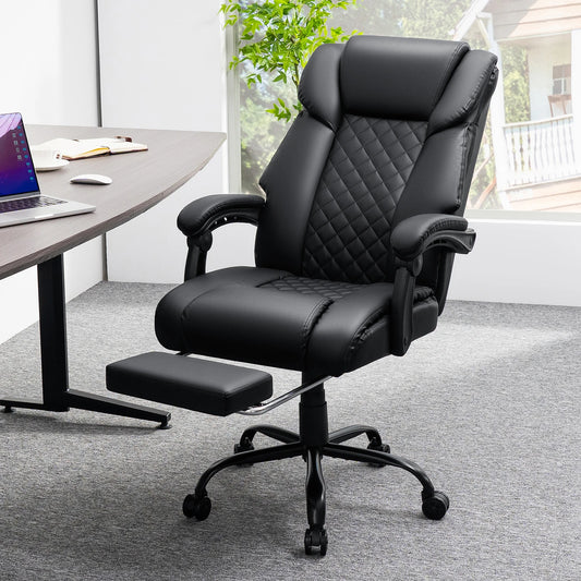 Black Massage Office Chair Foot Rest Heat 7 Points Vibration Ergonomic Executive Office Chair W/ Footrest Reclining Home Office