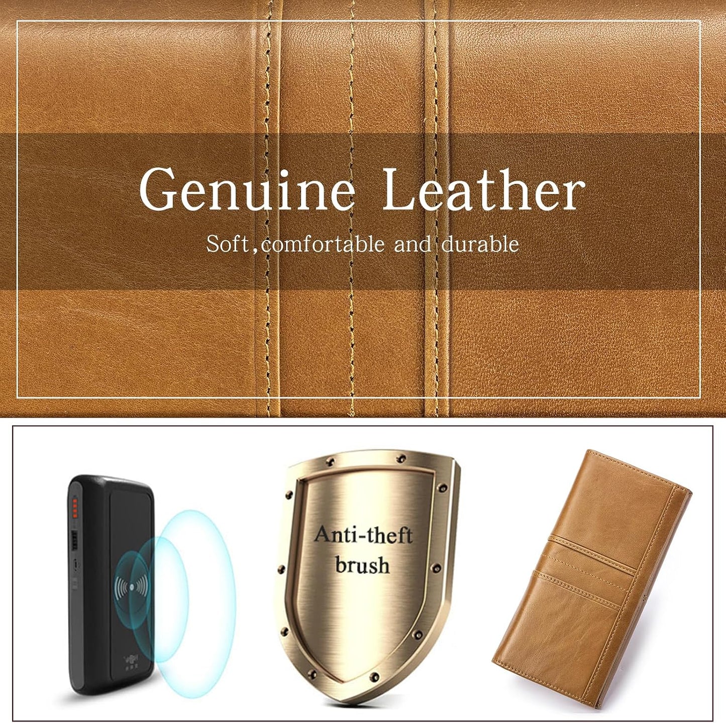RFID Blocking Wallets for Women Leather Long Ladies Wallet Bifold Womens Wallet with Coin Pocket ID Window,Brown