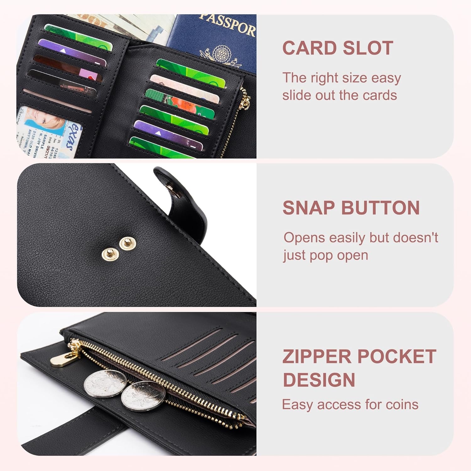 Wallet Women RFID Blocking Leather Trifold Clutch Wallet Credit Card Holder Ladies Travel Wallet Purse with Pen Holder