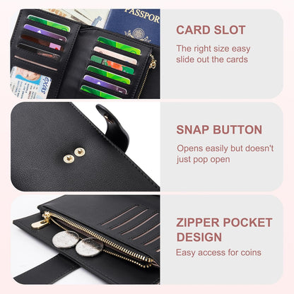 Wallet Women RFID Blocking Leather Trifold Clutch Wallet Credit Card Holder Ladies Travel Wallet Purse with Pen Holder